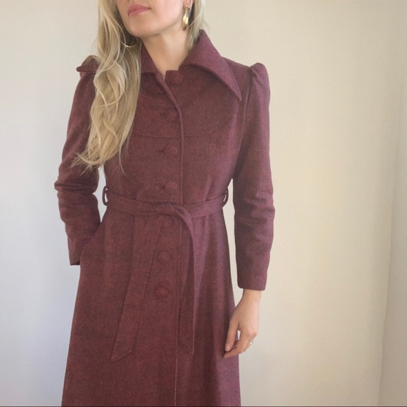 Vintage Style Burgundy Red/Pink/Purple Belted Coat - Picture 7 of 16